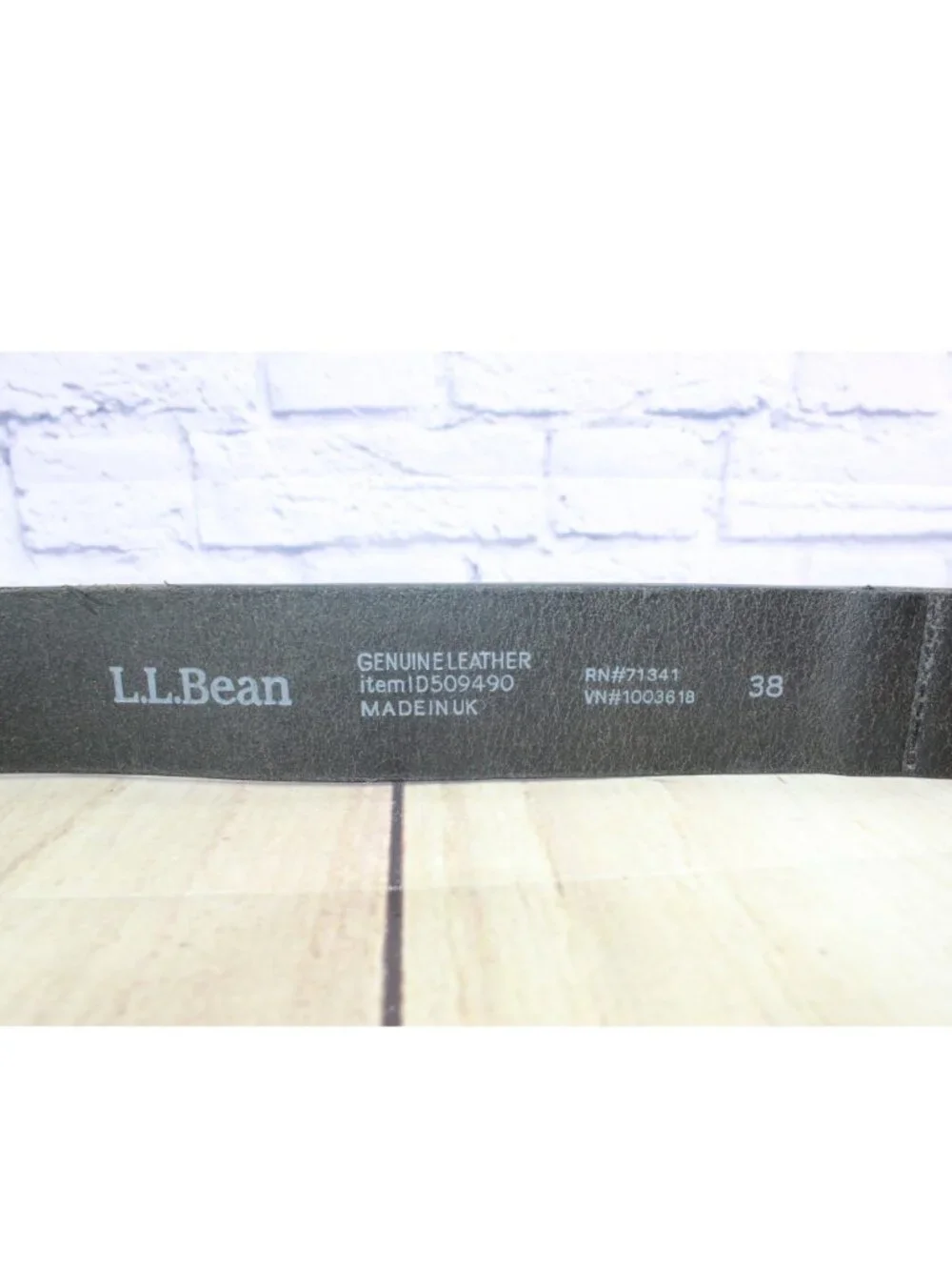 LL Bean Black Leather Stretch Belt Brass Buckle Chinos Casual UK Made Size 38